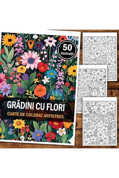 Legendary Gifts Anti-stress Coloring Book, 50 Flower Gardens Illustrations, 106 Pages, Format: A5