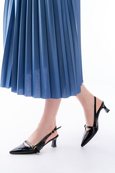 Moda Asmira H-470 Black Patent Leather Hard Hat Buckle Open Back Daily Women's Sandals