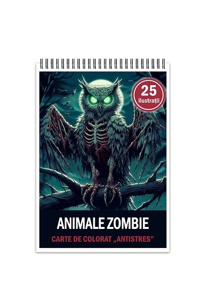 Legendary Gifts Anti-stress Coloring Book, 25 Zombie Animals Illustrations, 56 Pages, Format: A5