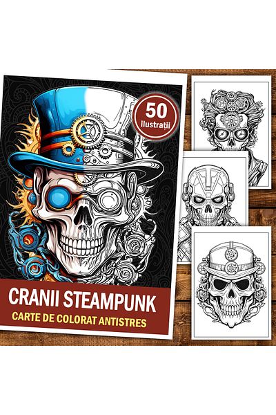 Legendary Gifts Anti-stress Coloring Book, 50 Illustrations Of Steampunk Skulls, 106 Pages, Format: A5