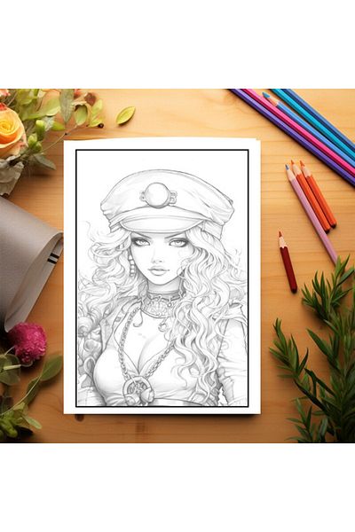 Legendary Gifts Adult Coloring Book, 50 Pirate Girls Illustrations, 106 Pages