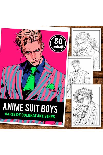 Legendary Gifts Anti-stress Coloring Book, 50 Illustrations, Anime Suit Boys, 106 Pages, Format: A5