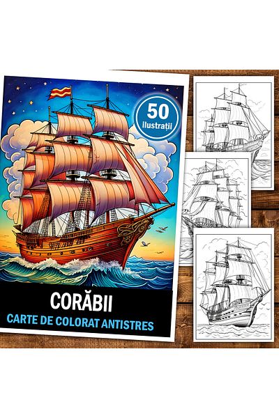 Legendary Gifts Anti-stress Coloring Book, 50 Ships Illustrations, 106 Pages, Format: A5