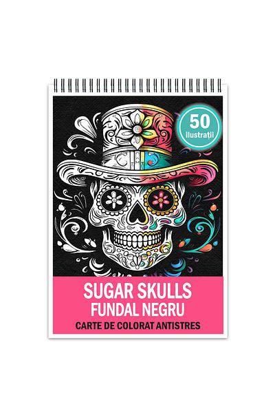 Legendary Gifts Anti-stress coloring book, 50 Sugar Skulls illustrations on a black background, 106 pages, Format: A5