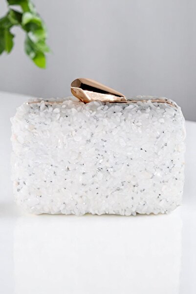 HFKY Mini geantă de rochie de seară Crystal Stone. Geanta de seara alba