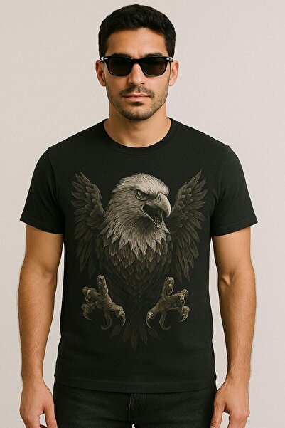 Belifanti Collection Tricou cu imprimeu vultur din bumbac negru pentru bărbați