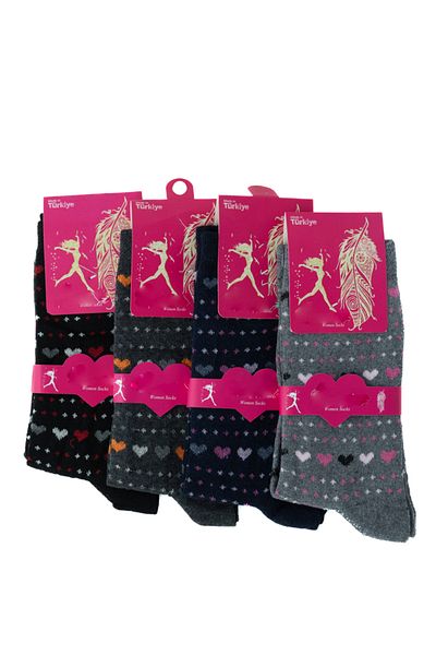 Ottoland Women's Socks 4-Piece Cotton Knitted Ethnic Patterned Lycra Comfortable Comfortable Anti-Pilling