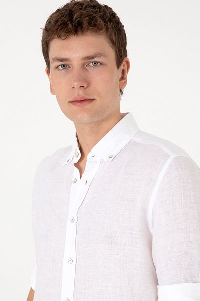 U.S. Polo Assn. Ανδρικό λευκό λινό πουκάμισο 50299597-vr013