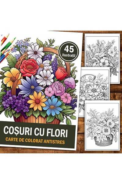 Legendary Gifts Anti-stress Coloring Book, 45 Illustrations, Flower Baskets, 106 Pages, Format: A5