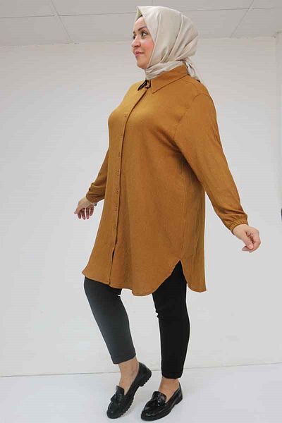 Eslina 58007 Plus Size Men's Collared Twisted Shirt - Tan