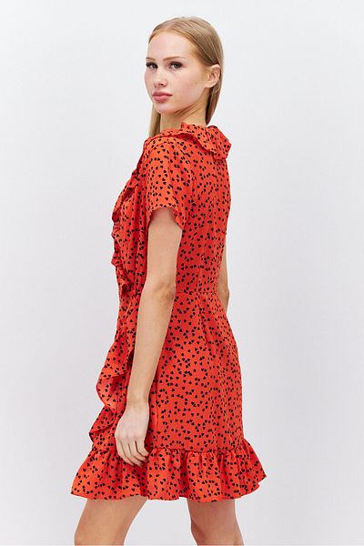 Brave Soul Women All Overprint Wrap Mini Dress, Red