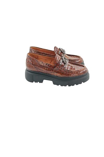 Oneka Shoes 130824Lktr989 Men's Casual Loafer Ring Buckle Brown Crocodile Patent Leather