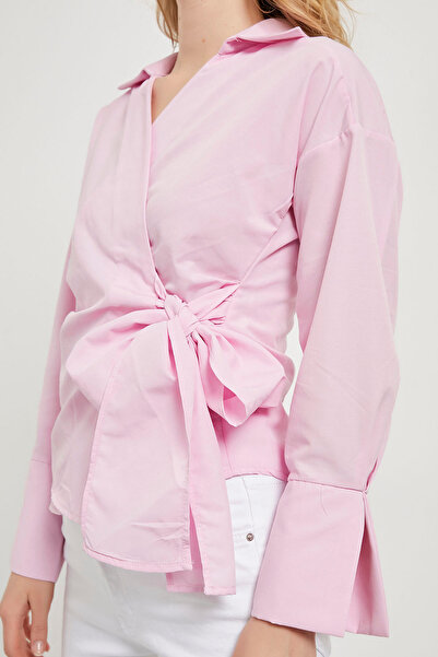 Arma Life Γυναικεία στενή ροζ μπλούζα με διπλό γιακά με δέσιμο στο πλάι