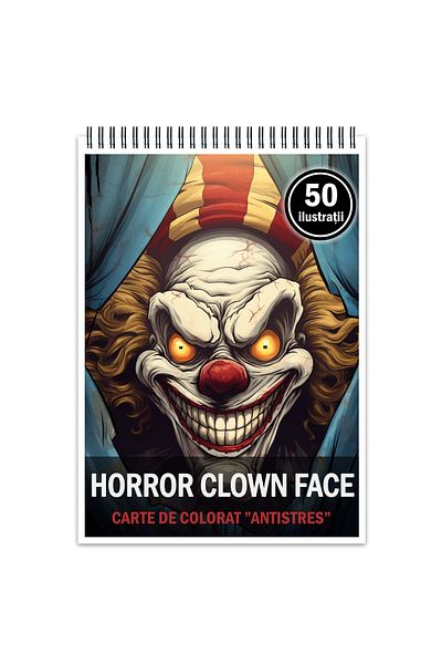 Legendary Gifts Anti-stress Coloring Book, 50 Illustrations, Horror Clown Face, 106 Pages, Format: A5