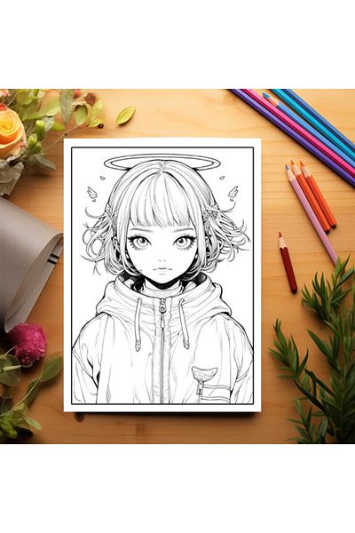Legendary Gifts Anti-stress Coloring Book, 50 Illustrations, Anime Angel Girls, 106 Pages, Format: A5i