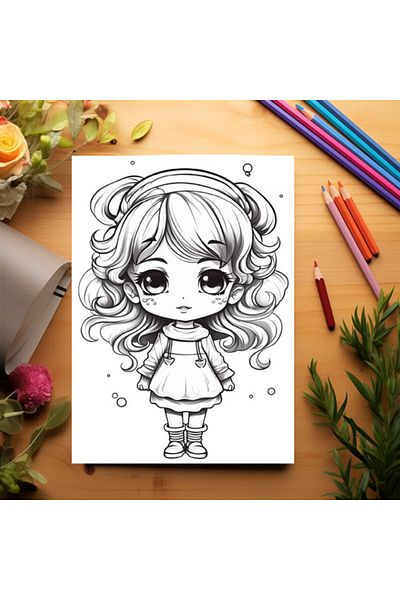 Legendary Gifts Adult Coloring Book, 50 Cute Chibi Girls Illustrations, 106 Pages