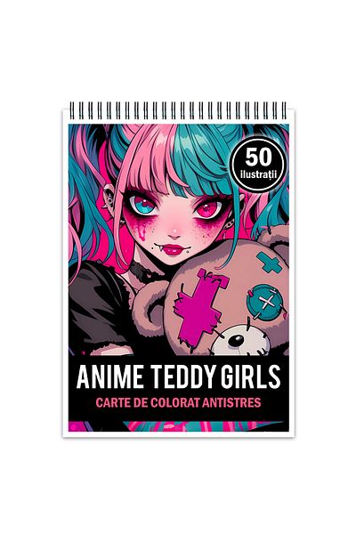 Legendary Gifts Anti-stress Coloring Book, 50 Illustrations, Anime Teddy Girls, 106 Pages, Format: A5