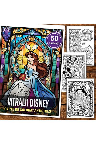 Legendary Gifts Anti-stress Coloring Book, 50 Illustrations, Disney Stained Glass, 106 Pages, Format: A5