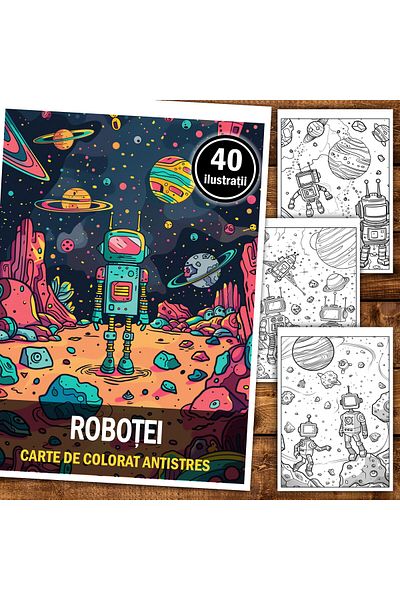 Legendary Gifts Anti-stress Coloring Book, 40 Robot Illustrations, 86 Pages, Format: A5