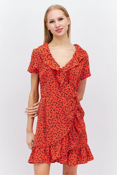 Brave Soul Women All Overprint Wrap Mini Dress, Red