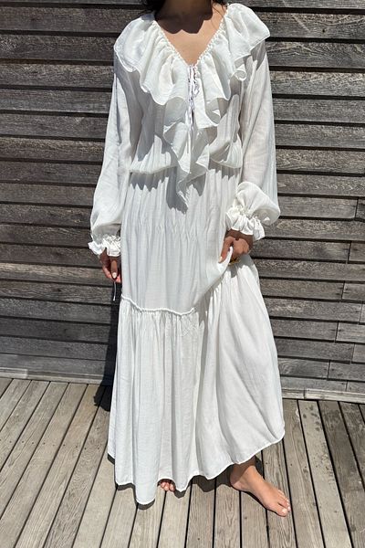 Seda Yalçın Atelier White Lace-Up Detailed Ruffle Dress