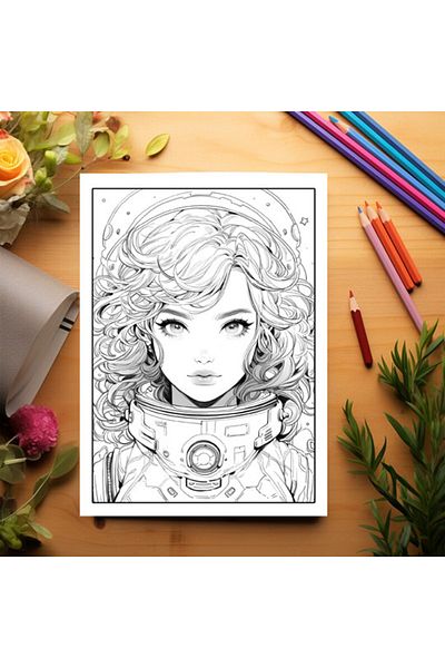 Legendary Gifts Anti-stress Coloring Book, 50 Anime Space Girls Illustrations, 106 Pages, Format: A5i