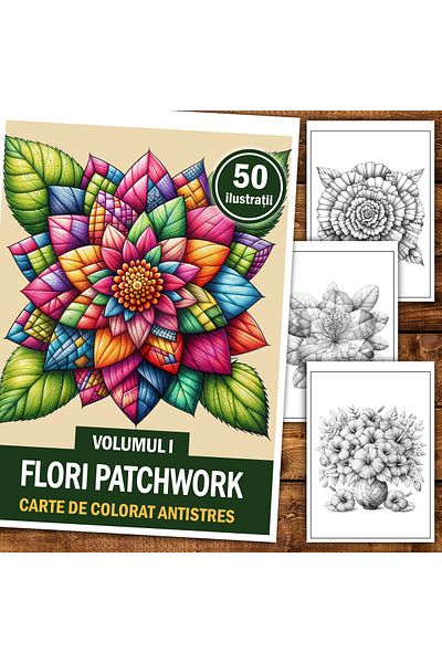 Legendary Gifts Anti-stress Coloring Book, 50 Illustrations Patchwork Flowers - Volume I, 106 Pages, Format: A5