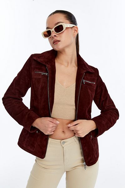 CE-YIL DERİ ÜRÜNLERİ Women's Genuine Leather Suede Coat