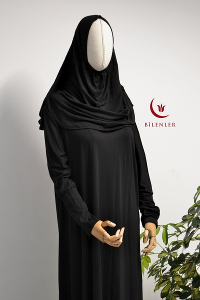 Bilenler Γυναικείο χτενισμένο βαμβακερό φόρεμα προσευχής με αυτοκαλυμμένο μαντήλι άνετο και ευρείας εφαρμογής – ένα κομμάτι