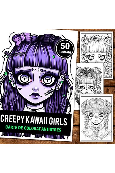 Legendary Gifts Anti-stress Coloring Book, 50 Illustrations, Creepy Kawaii Girls, 106 Pages, Format: A5