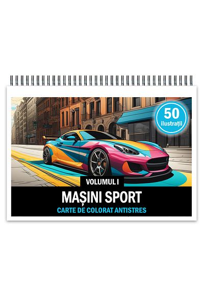 Legendary Gifts Anti-stress Coloring Book, 50 Illustrations, Sports Cars - Volume I, 106 Pages, Format: A5