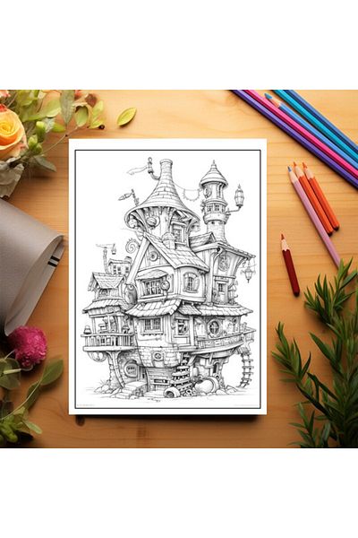 Legendary Gifts Coloring Book, 50 Illustrations, Steampunk Houses, 106 Pages, Format: A5