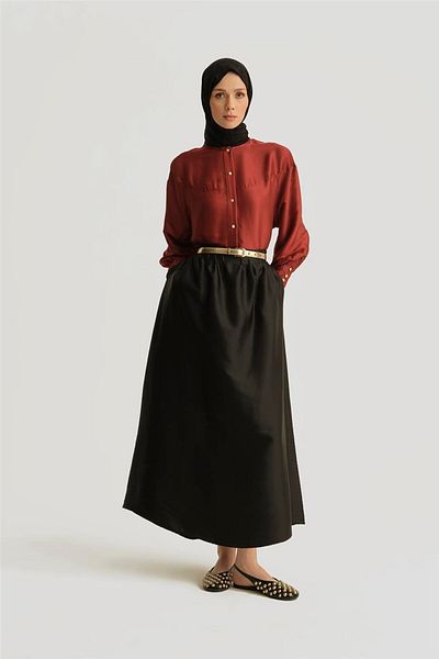 Armine Ribbed Satin Skirt 25Y1803 Black