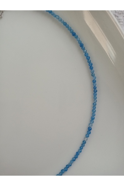 Mudita Tasarım 2 mm küre kesim gerçek doğal mavi dantelli akik kolye