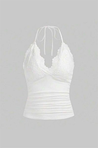 Karakedi White Lace Tie-Up Strap Crop