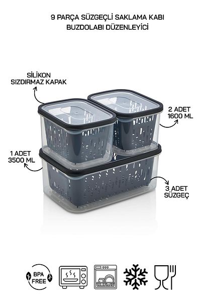 HOMENIVA 9 Piece Refrigerator Storage Set with Transparent Fresh Drainer