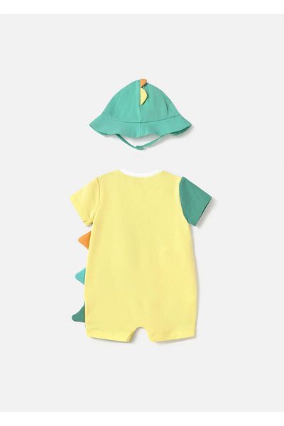 MAYORAL Baby Boy Dinosaur Jumpsuit with Hat Yellow 1617