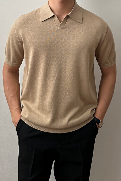 Tarz Cool Ανδρικό μπλουζάκι πλεκτό με κοντό μανίκι πόλο με πατιλέτα