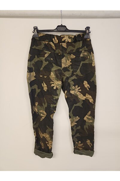della moor Women's Khaki Italian Foil Camouflage Pattern Trousers