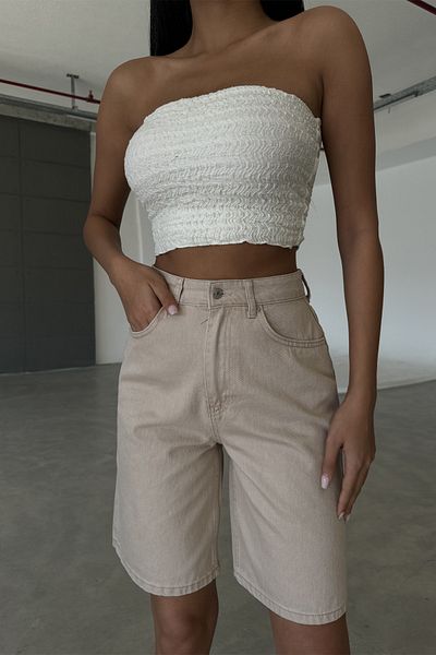 Maule Μπεζ 100% βαμβακερό ψηλόμεσο Gabardine None τζιν 5 τσέπες Γυναικεία βερμούδα @udine