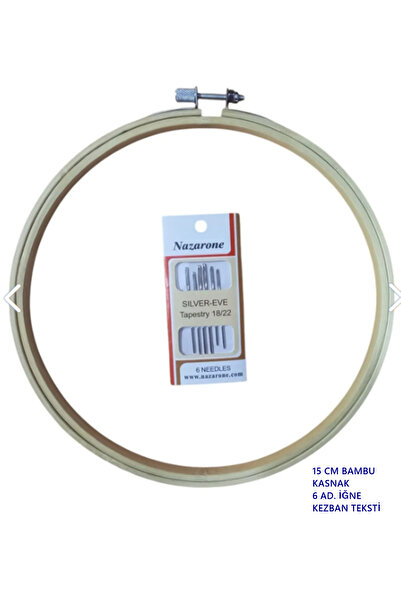 Kezban Tekstil Bambu Ahşap Vidalı Kasnak 15 cm + 6 Lı Etamin Iğne