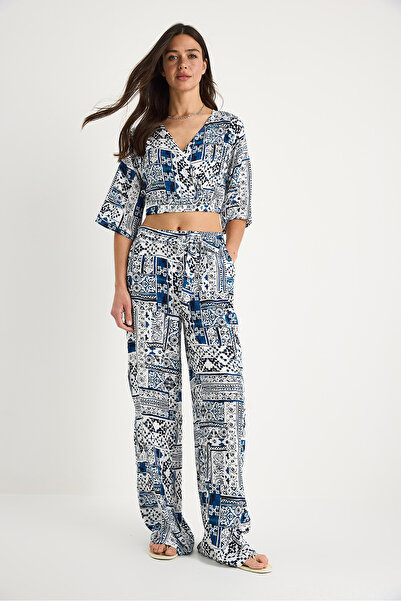 Bianco Lucci Γυναικείο Σετ Παντελόνι Crop Μπλούζα με σχέδια 3052 60283353