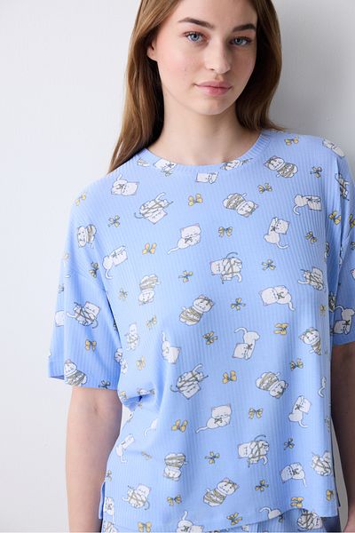 Penti Tricou cu imprimeu Bowtiful Top de pijama albastru deschis