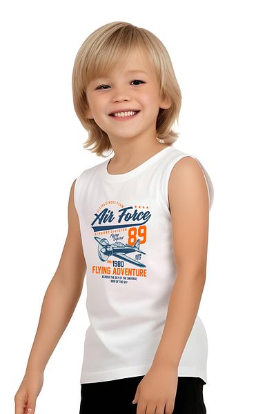 FYK KİDS Boy's Printed Zero Sleeve Air Force Top-Bottom Suit
