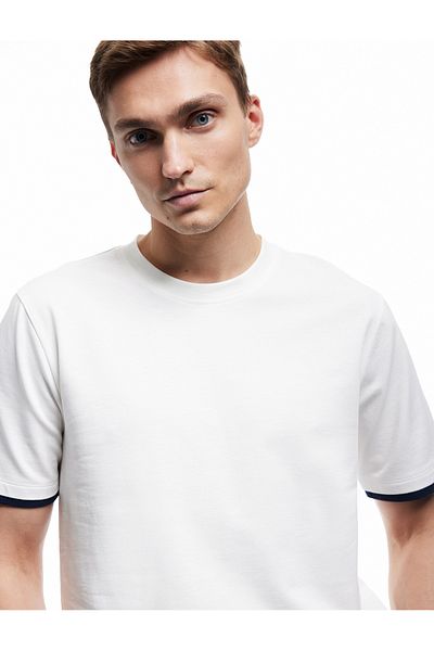 Koton Crew Neck Color Contrast Regular Fit Cotton Tok Fabric Short Sleeve T-Shirt