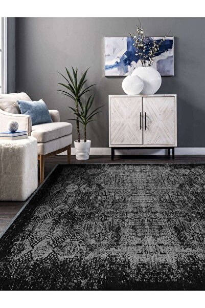 Serteks Wenzira Vintage Desen Gri Yıkanabilir Kaymaz Taban Eko Salon - Oturma...