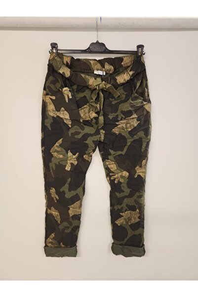 della moor Women's Khaki Italian Foil Camouflage Pattern Trousers