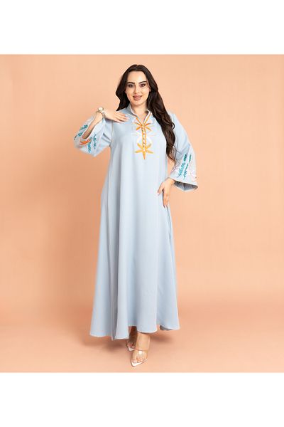 IKKXA Solid Embroidery Elegant Jalabiya