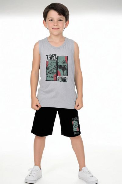 FYK KİDS Boy's Printed Zero Sleeve Trex Roar Top-Bottom Suit
