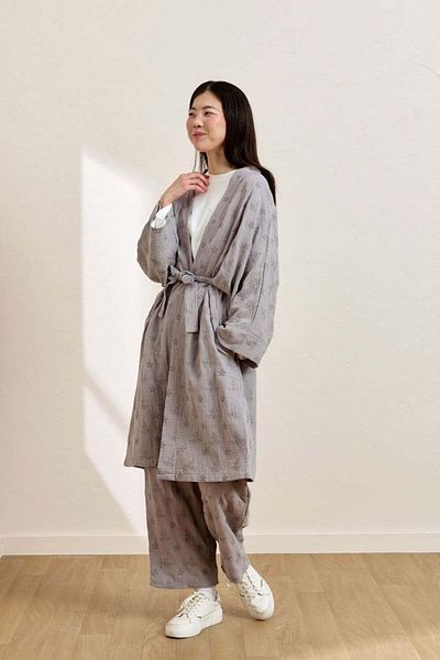 Ceylan Otantik Gray Scalloped Muslin Long Kimono